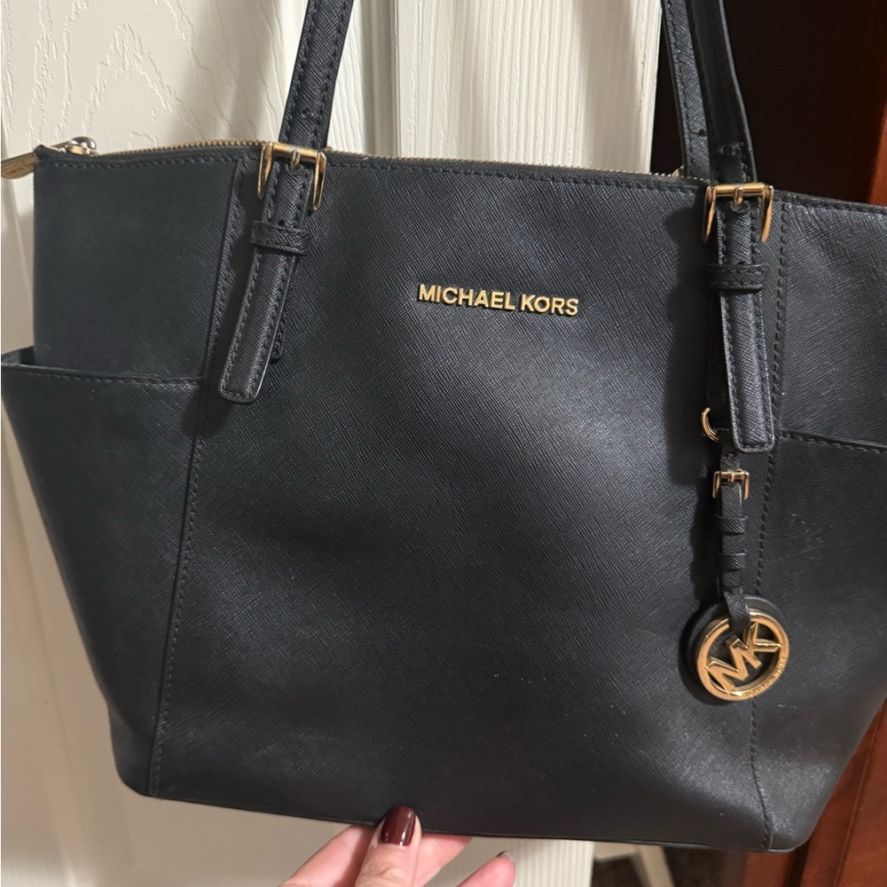 Michael Kors Black Tote with Gold Accents and wallet